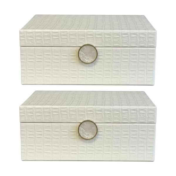 2PK SS Collective Cream White Decorative Box W/ Mother of Pearl Latch 26x16x9cm