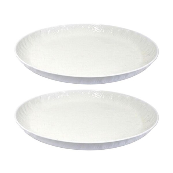 2PK SS Collective White Bamboo Pressed Tin Large Service Platter Serveware 41cm