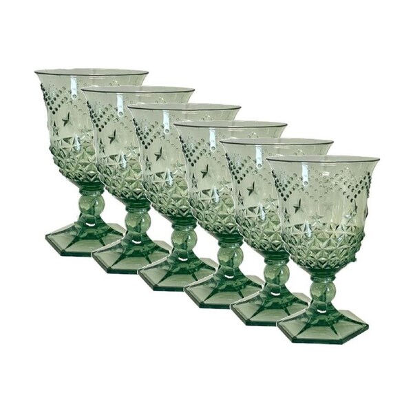 6PK SS Collective Green Acrylic Wine Glass Star Patterned Drinkware 14x9cm