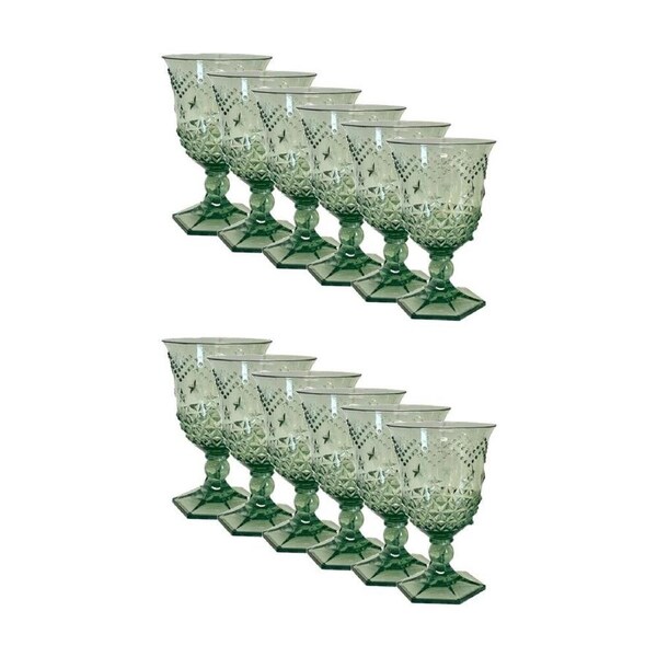 12PK SS Collective Green Acrylic Wine Glass Star Patterned Drinkware 14x9cm