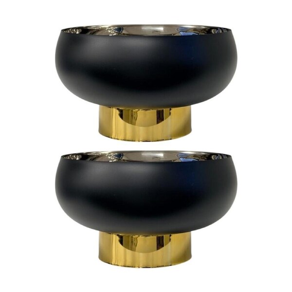 2PK SS Collective Sleek Black Round Multi Purpose Bowl With Gold Base 28cm