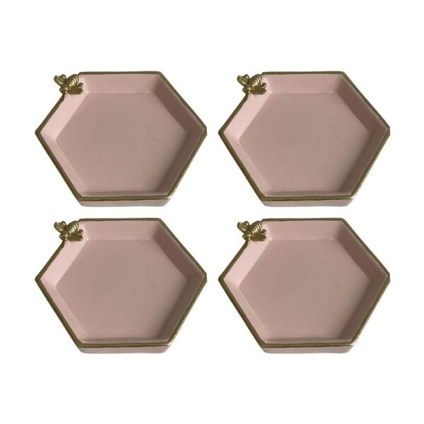 4PK SS Collective Petal Pink & Gold Trim Resin Bathroom Tray W/ Bee 11x10cm