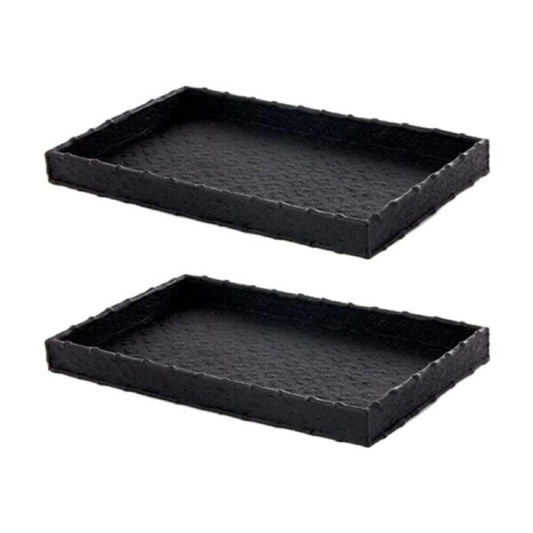 2PK SS Collective Black Weave Rectangle Tray Poly Resin Bathroom Decor 32x19cm