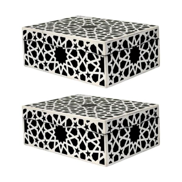 2PK SS Collective Black & White Patterned Decorative Rectangle Box 21x16cm
