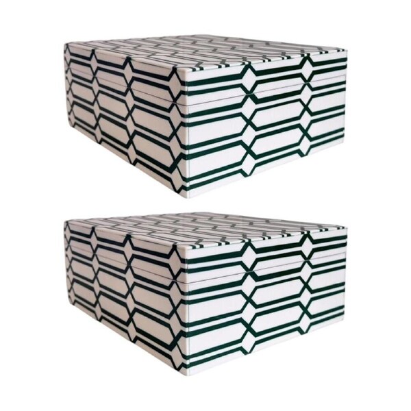 2PK SS Collective Moss Green & White Links Pattern Resin Decorative Box Large