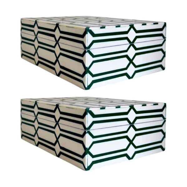 2PK SS Collective Moss Green & White Links Pattern Resin Decorative Box Small