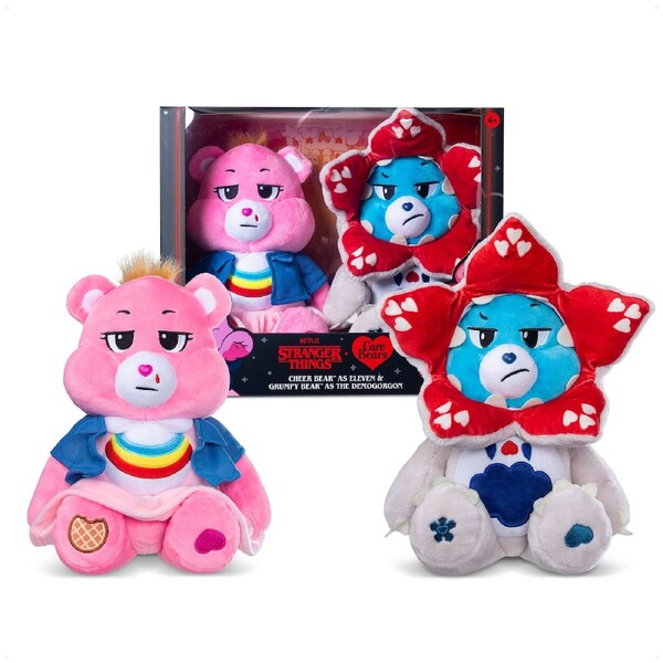 Care Bears x Stranger Things Cheer Bear as Eleven and Grumpy Bear as The Demogorgon Plush 2 Pack Boxed Set