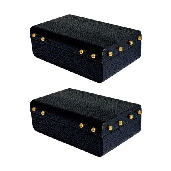2PK SS Collective Small Black & Gold Studded Decorative Home Decor Box 24x15x8cm