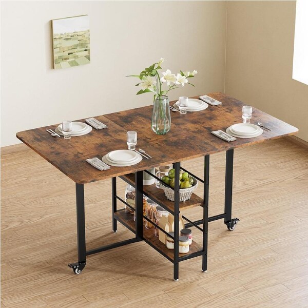 Advwin Folding Dining Table 140cm Drop Leaf Table Versatile Kitchen Table Walnut