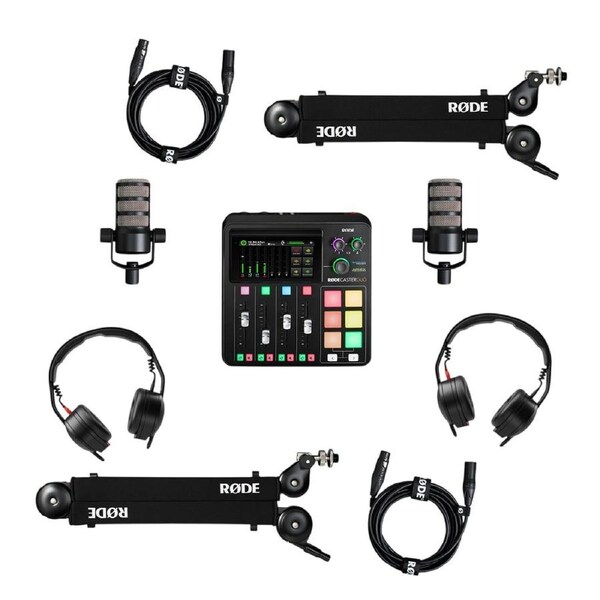 Rode Two Person Podcasting Bundle Inc.RodaCaster Duo,& 2X PodMic, NTH50, PSA1+ & XLR3M