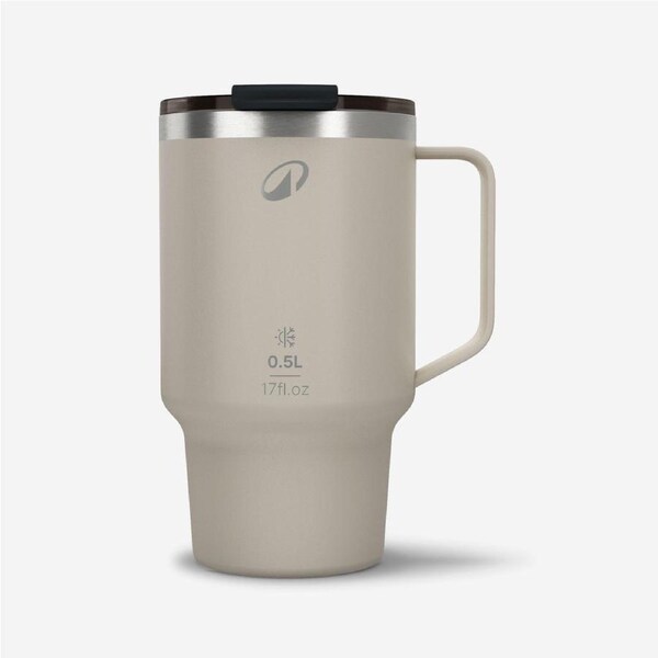Quechua 0.5 L Stainless Steel Mug 900, For Camping, Hiking/Trekking Beige