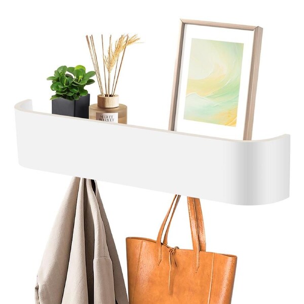 52cm Modern Design Coat Rack with Hidden Wall Hooks Wood Veneer Panel Coat Hanger - White