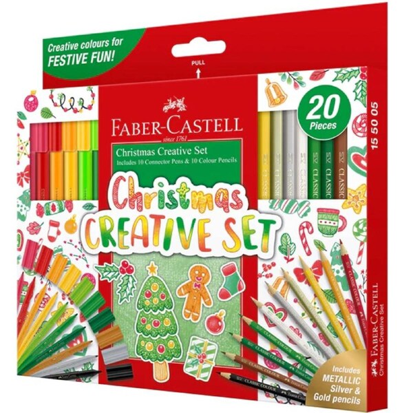 Faber-Castell 20pc Christmas Creative Set Markers Coloured Pencils Metallic Silver Gold