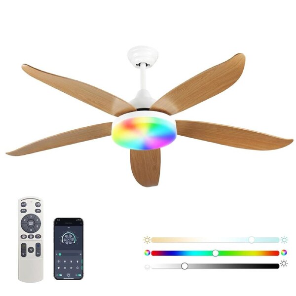 Advwin 52" Ceiling Fans with RGB Light, Cooling Fans with 6 Speed, Timer, Smart APP & Remote Control, 5 Quiet DC Reversible Blades for Patio