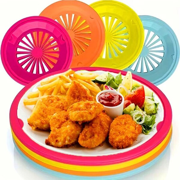 20 Packs Paper Plate Holders With Snap-In Grooves Reusable Circular Drain Fruit Tray