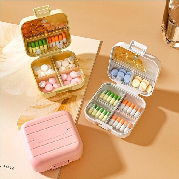 4 Pack Portable Pill Box Double Sealed 7-Day Divided Medicine Organizer Travel Pill Organizers