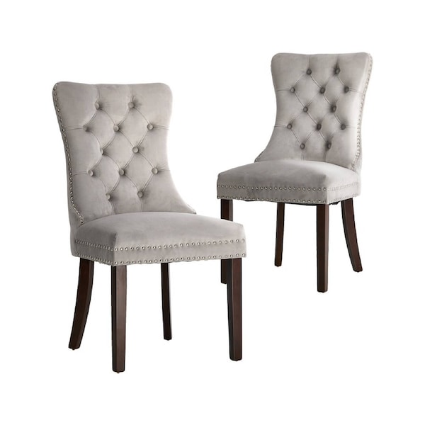 Oikiture 2x Velvet Dining Chairs Upholstered French Provincial Tufted Light Grey