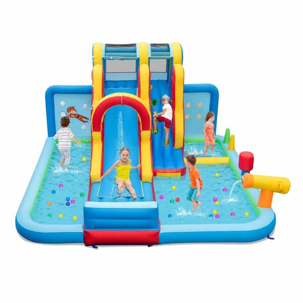 Costway Inflatable Water Park Jumping Castle Bouncy Bouncer Splash Pool Slide w/Ocean Ball Pit Outdoor No Blower