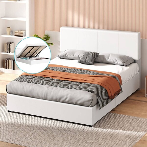 ALFORDSON Bed Frame King Gas Lift Storage White
