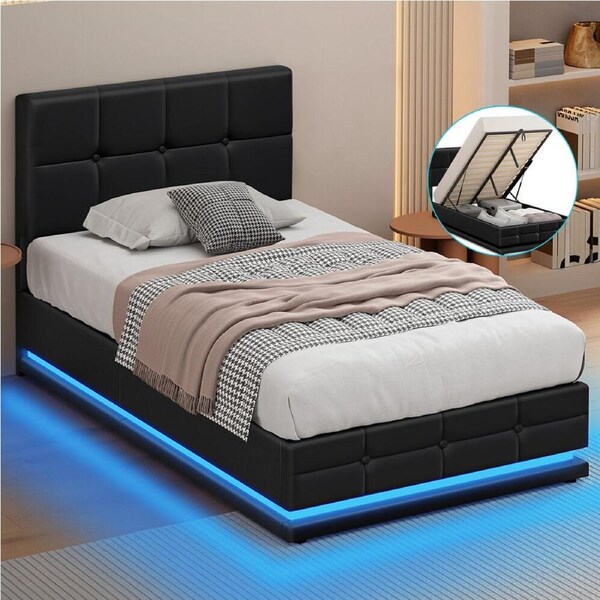 ALFORDSON Bed Frame Gas Lift Storage RGB LED King Single