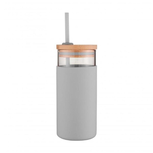Avanti Glass Smoothie Tumbler w/ Borosilicate Reusable Straw Grey 500ml