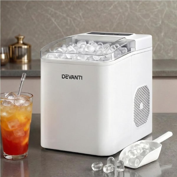 Devanti Ice Maker 12kg Portable Bullet Ice Countertop Machine w/Self Cleaning White