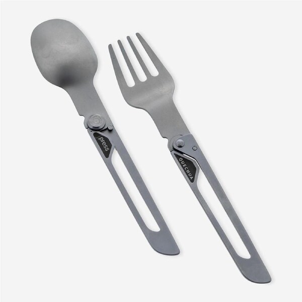 Quechua Folding Stainless Steel Hiking And Camping Cutlery (Fork, Spoon) Mh500