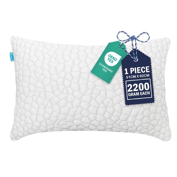 Lumare Shredded Memory Foam Pillows, Adjustable Firmness, 1 Piece King Size 51cm x 92cm, with Zipper Support for Sleeping, Cooling Pillow for Hot Sleepers, Side, Back and Stomach Sleepers