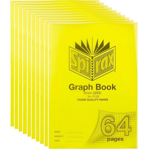 Spirax P133 Graph Book 5mm Grid 64 Page A4 Yellow 10 Pack