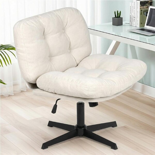 Advwin Ergonomic Cross Legged Chair Office Chair Desk Chair Armless Criss-Cross Chair Swivel Vanity Chair, Beige