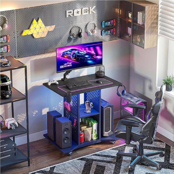 Advwin LED Gaming Desk Black Desk 80cm Computer Desk