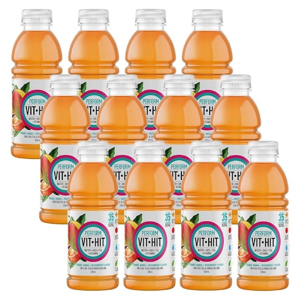 Vit Hit 500mL Matcha & Ginkgo Biloba, Perform Orange, Mango, Passionfruit 12 Pack