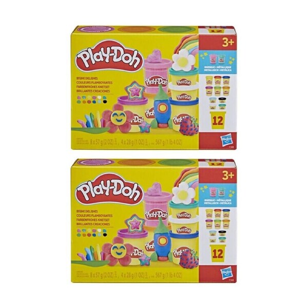 2PK Play-Doh Bright Delights Multicolour Kids Arts & Crafts Set 3y+ 12 Colours