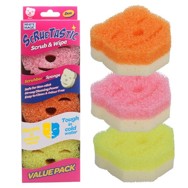 White Magic Scrubtastic Scrub & Wipe Sponge Duo 3 Pack