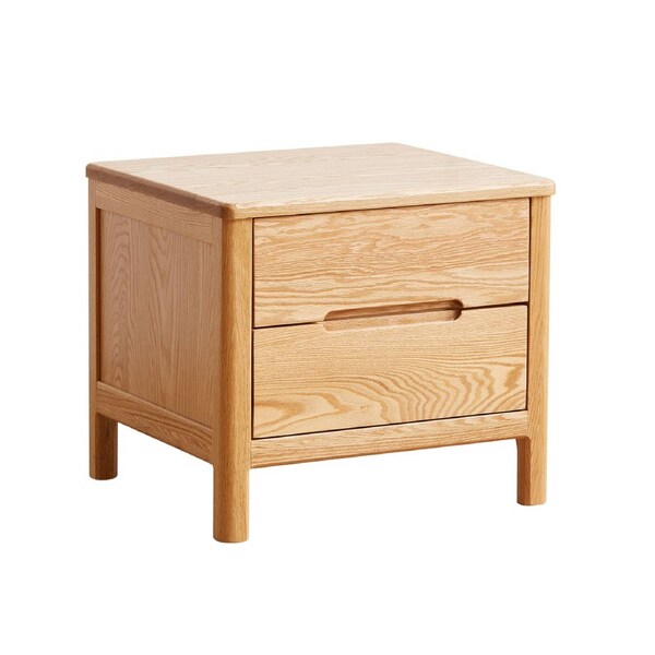 MIUZ Solid Oak Wood Bedside End Table, Large Minimalist Nightstand Organizer, Storage w/ 2 Drawers
