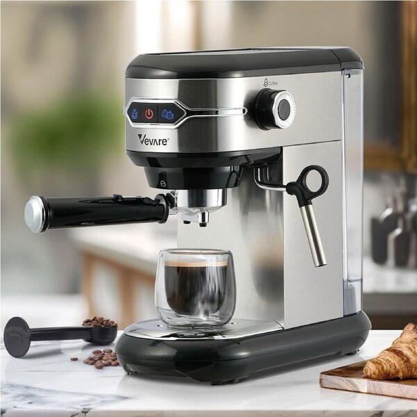 Vevare Espresso Coffee Machine Latter Cappuccino Flat White Maker 19 Bar Milk Frother Inox