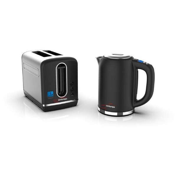 Contempo Digital Kettle 1.7L & 2 Slice Toaster Set - Matte Black Stainless Steel