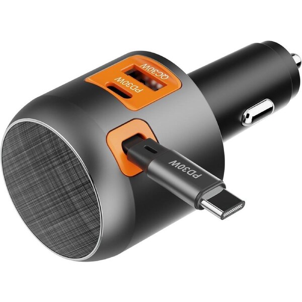 Gecko - 60W Dual USB-C & A + USB-C Cable Car Charger - Black