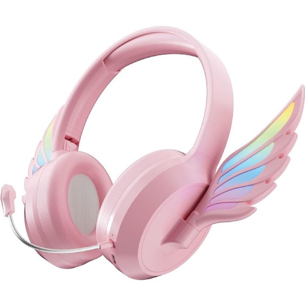 Laser Kids Angel Wings Wireless Headphones with Detachable Microphone: Pink