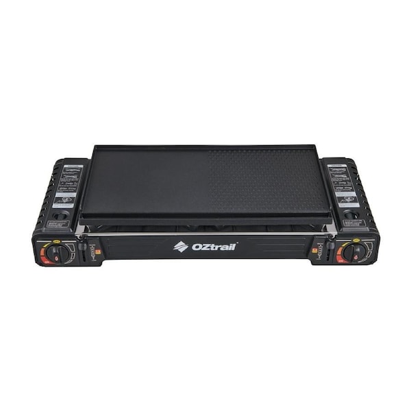 OZtrail Double Burner Butane Stove with Steel Hot Plate