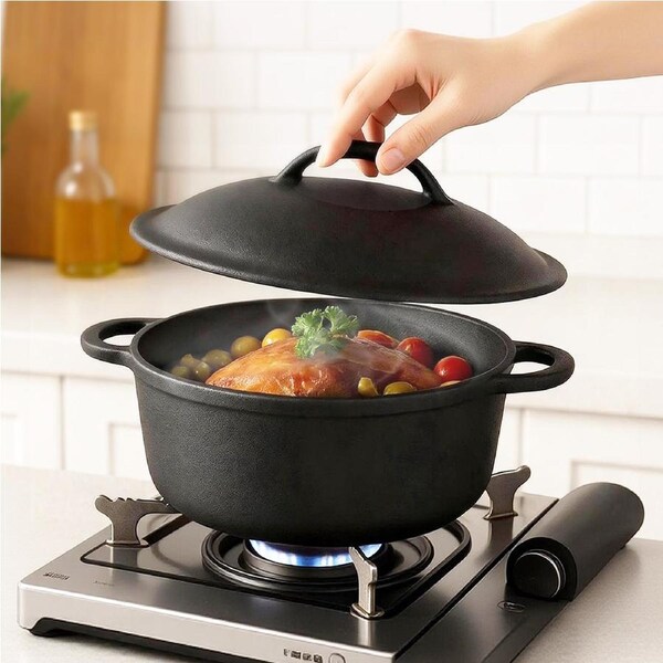 Toque 6.6L Cast Iron Dutch Oven Heavy Duty Casserole Pot With Lid Kitchen
