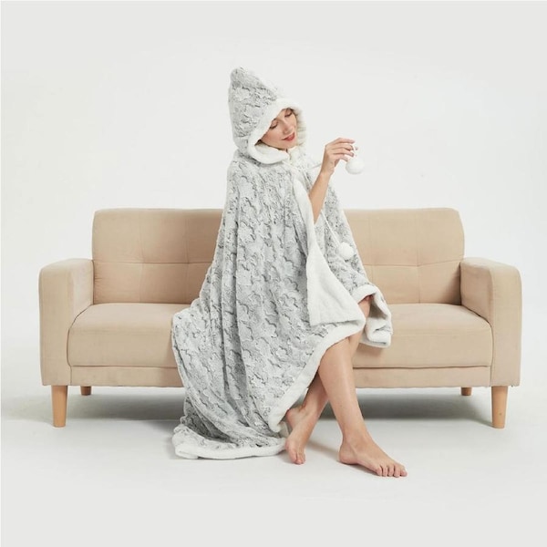 Ramesses Faux Fur Hooded Robe 175 x 127 cm Grey