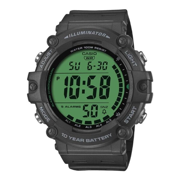 Casio AE-1500WHC-1AV Mens Digital Watch Black Resin Band Green Face 100m LED