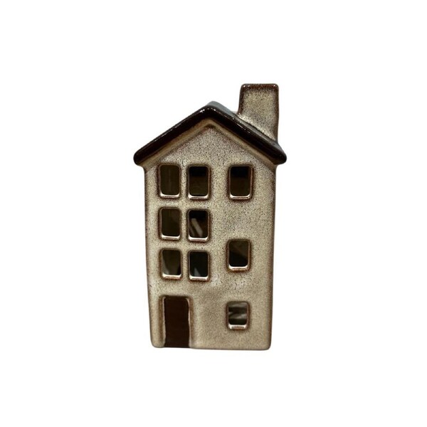 Yellow Rock Decorative Tealight Holder Beige Windows House Ceramic