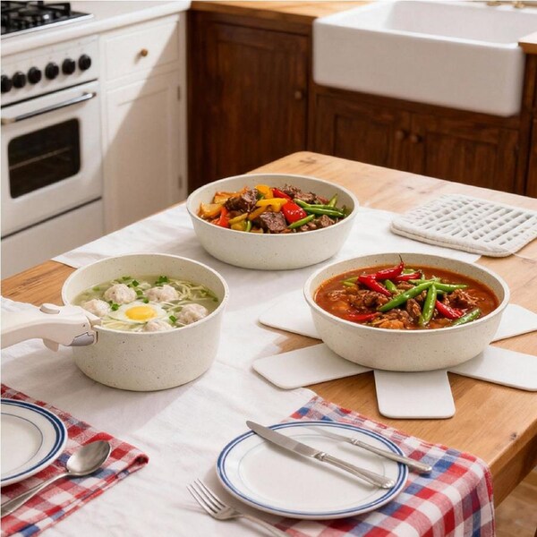 Toque 9-Piece Non Stick Cookware Set Kitchen Stackable Pots Fry Pan White