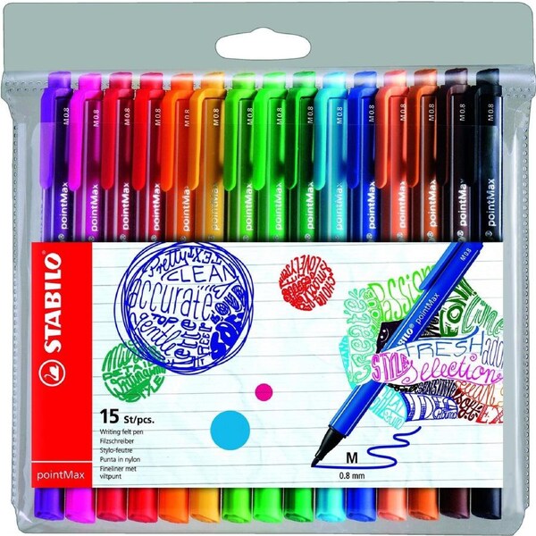 Stabilo pointMax Fineliner 0.8mm 15-Piece Assorted 50704