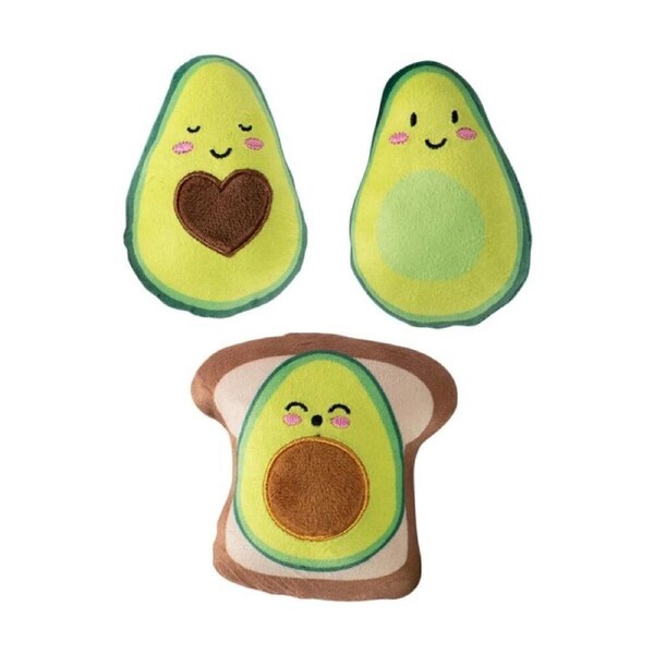 3pc Petshop By Fringe Studio Avocado on Toast Small Dog Squeaker Toys Set Green