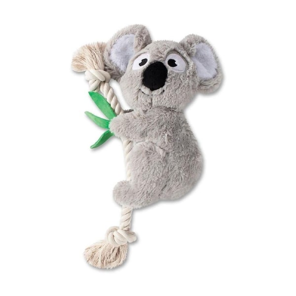 Petshop By Fringe Studio Koala on a Rope Plush Squeaker Dog Toy Grey