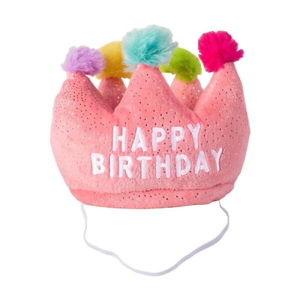 Petshop By Fringe Studio If The Crown Fits Birthday Hat Plush Dog Toy Pink