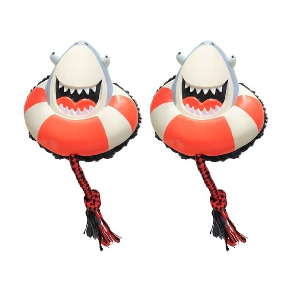 2PK Max & Molly Squeaker Snuggles Dog Chew Toy w/ Cotton Rope Frenzy The Shark
